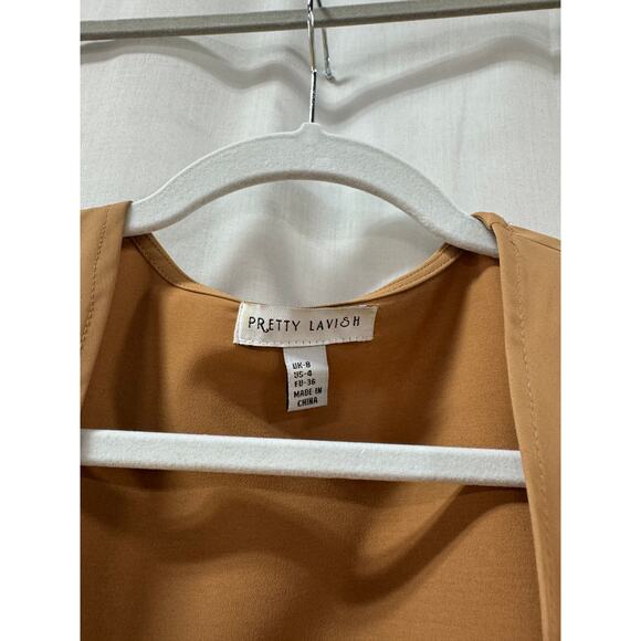 Pretty Lavish Jamie Crop Tie Knot Blouse & Wide Leg Trouser Pants Set Tan US 4 - Picture 7 of 15